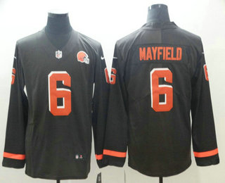 Men's Cleveland Browns #6 Baker Mayfield Nike Brown Therma Long Sleeve Limited Jersey