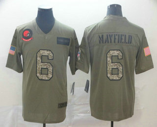 Men's Cleveland Browns #6 Baker Mayfield Olive Camo 2019 Salute To Service Stitched NFL Nike Limited Jersey