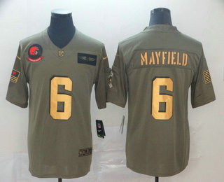 Men's Cleveland Browns #6 Baker Mayfield Olive Gold 2019 Salute To Service Stitched NFL Nike Limited Jersey