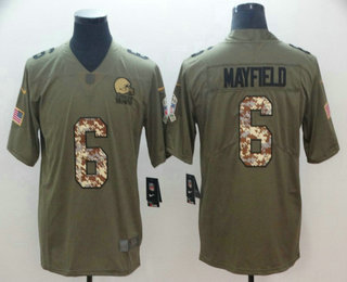 Men's Cleveland Browns #6 Baker Mayfield Olive With Camo 2017 Salute To Service Stitched NFL Nike Limited Jersey