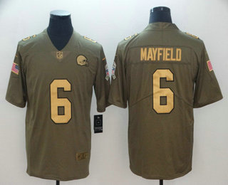 Men's Cleveland Browns #6 Baker Mayfield Olive with Gold 2017 Salute To Service Stitched NFL Nike Limited Jersey