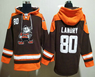 Men's Cleveland Browns #80 Jarvis Landry Brown Ageless Must Have Lace Up Pullover Hoodie