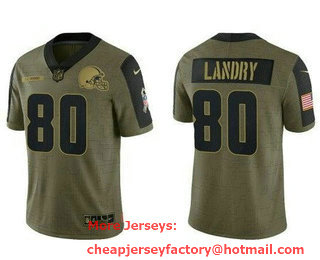 Men's Cleveland Browns #80 Jarvis Landry Limited Olive 2021 Salute To Service Jersey