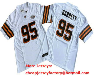 Men's Cleveland Browns #95 Myles Garrett 1946 Patch White FUSE Vapor Stitched Nike Limited Jersey
