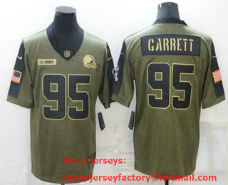 Men's Cleveland Browns #95 Myles Garrett 2021 Olive Salute To Service Limited Stitched Jersey