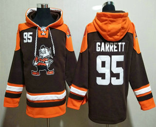Men's Cleveland Browns #95 Myles Garrett Brown Ageless Must Have Lace Up Pullover Hoodie