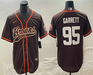 Men's Cleveland Browns #95 Myles Garrett Brown Stitched Cool Base Nike Baseball Jersey
