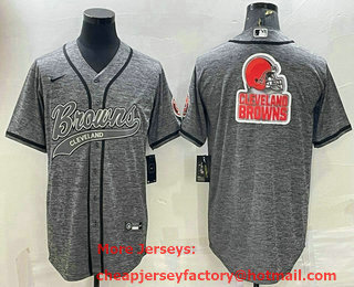 Men's Cleveland Browns Grey Gridiron Team Big Logo With Patch Cool Base Stitched Baseball Jersey