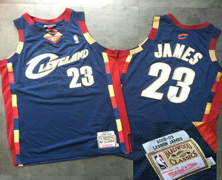 Men's Cleveland Cavaliers #23 LeBron James 2008-09 Navy Blue Hardwood Classics Soul AU Throwback Jersey