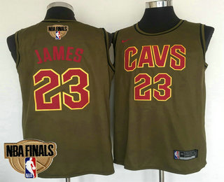 Men's Cleveland Cavaliers #23 LeBron James 2018 The NBA Finals Patch Green Olive Nike Swingman Jersey