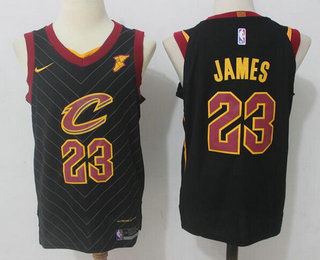 Men's Cleveland Cavaliers #23 LeBron James Black 2017-2018 Nike Authentic Goodyear Stitched Jersey