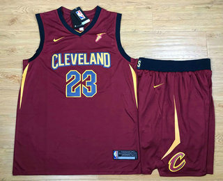 Men's Cleveland Cavaliers #23 LeBron James Red 2017-2018 Nike Swingman Stitched NBA Jersey With Shorts