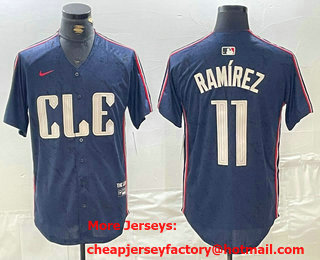 Men's Cleveland Guardians #11 Jose Ramirez Navy 2024 City Connect Limited Stitched Jersey