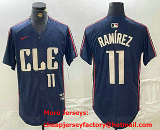 Men's Cleveland Guardians #11 Jose Ramirez Number Navy 2024 City Connect Limited Stitched Jersey