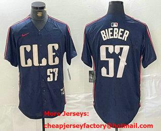 Men's Cleveland Guardians #22 Shane Bieber Number Navy 2024 City Connect Limited Stitched Jersey