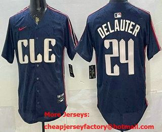 Men's Cleveland Guardians #24 Chase DeLauter Navy 2024 City Connect Limited Stitched Jersey