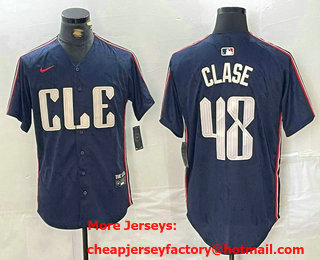 Men's Cleveland Guardians #48 Emmanuel Clase Navy 2024 City Connect Limited Stitched Jersey