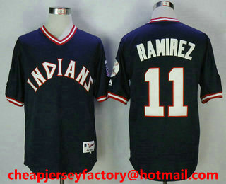 Men's Cleveland Indians #11 Jose Ramirez Navy Blue Pullover 1976 Turn Back The Clock Custom Baseball Jersey