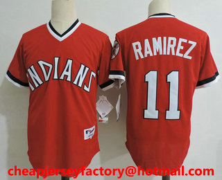 Men's Cleveland Indians #11 Jose Ramirez Red Pullover Cooperstown Collection Stitched MLB Cool Base Jersey