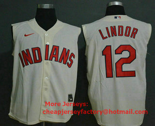 Men's Cleveland Indians #12 Francisco Lindor Cream 2020 Cool and Refreshing Sleeveless Fan Stitched MLB Nike Jersey
