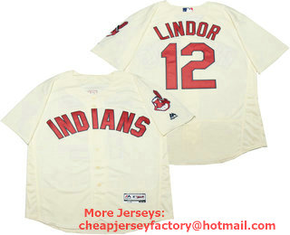 Men's Cleveland Indians #12 Francisco Lindor Cream Stitched MLB Flex Base Nike Jersey
