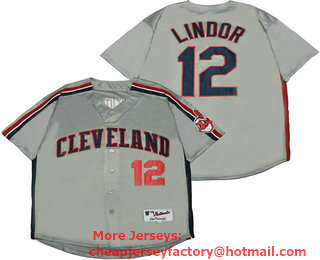 Men's Cleveland Indians #12 Francisco Lindor Gray Turn Back Stitched Baseball Jersey