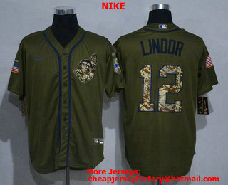 Men's Cleveland Indians #12 Francisco Lindor Green Salute To Service Stitched MLB Cool Base Nike Jersey
