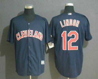 Men's Cleveland Indians #12 Francisco Lindor NEW Navy Blue Stitched MLB Cool Base Jersey