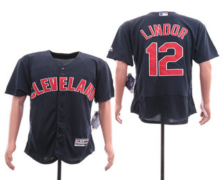 Men's Cleveland Indians #12 Francisco Lindor Navy Blue Stitched MLB Flex Base Jersey