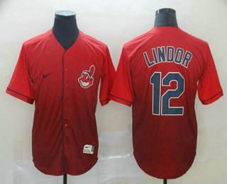 Men's Cleveland Indians #12 Francisco Lindor Nike Red Fade Stitched Jersey