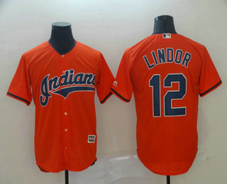 Men's Cleveland Indians #12 Francisco Lindor Orange Stitched MLB Cool Base Jersey