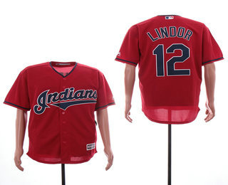 Men's Cleveland Indians #12 Francisco Lindor Red Stitched MLB Cool Base Jersey