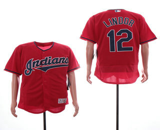 Men's Cleveland Indians #12 Francisco Lindor Red Stitched MLB Flex Base Jersey