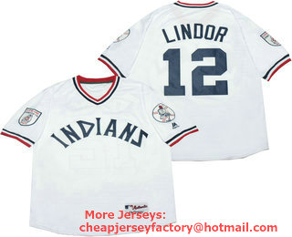 Men's Cleveland Indians #12 Francisco Lindor White Turn Back Stitched Baseball Jersey