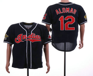 Men's Cleveland Indians #12 Roberto Alomar Navy Blue Throwback 1995 World Series Patch Stitched MLB Cooperstown Collection Jersey