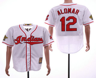 Men's Cleveland Indians #12 Roberto Alomar White 2000 Cooperstown Collection Throwback Jersey