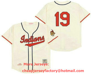Men's Cleveland Indians #19 Bob Feller Cream 1948 Throwback Jersey