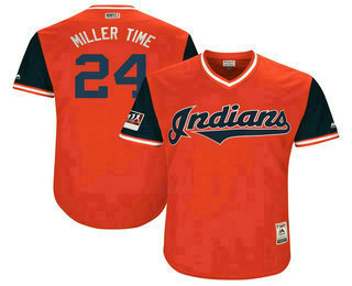 Men's Cleveland Indians #24 Andrew Miller Miller Time Majestic Red-Navy 2018 Players' Weekend Authentic Jersey