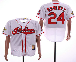 Men's Cleveland Indians #24 Manny Ramirez White 1995 Cooperstown Collection Cool Base Jersey