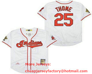 Men's Cleveland Indians #25 Jim Thome White 1995 Cooperstown Throwback Cool Base Jersey