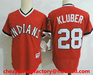 Men's Cleveland Indians #28 Corey Kluber Red Pullover Cooperstown Collection Stitched MLB Cool Base MLB Jersey