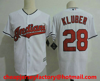 Men's Cleveland Indians #28 Corey Kluber White Home Stitched MLB Cool Base MLB Jersey