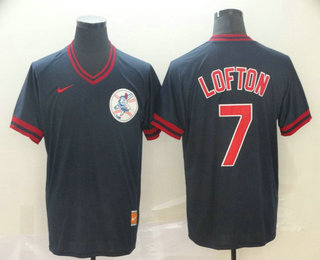 Men's Cleveland Indians #7 Kenny Lofton Navy Blue Nike Cooperstown Collection Legend V Neck Jersey