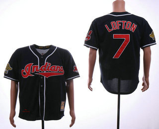 Men's Cleveland Indians #7 Kenny Lofton Navy Blue Throwback 1995 World Series Patch Stitched MLB Cooperstown Collection Jersey