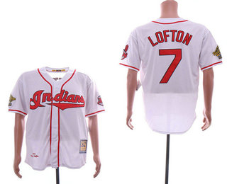 Men's Cleveland Indians #7 Kenny Lofton White Throwback 1995 World Series Patch Stitched MLB Cooperstown Collection Jersey