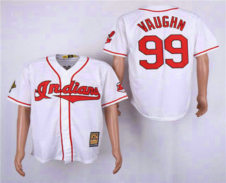 Men's Cleveland Indians #99 Rick Vaughn White Mitchell & Ness Throwback Jersey