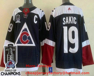 Men's Colorado Avalanche #19 Joe Sakic Navy Alternate 2022 Stanley Cup Champions Stitched Jersey