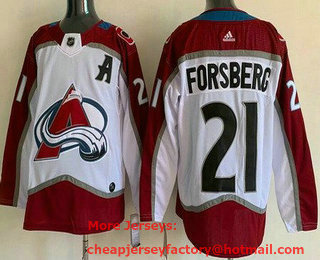 Men's Colorado Avalanche #21 Peter Forsberg White Authentic Jersey