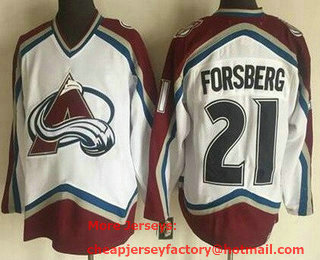 Men's Colorado Avalanche #21 Peter Forsberg White Throwback Jersey