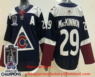 Men's Colorado Avalanche #29 Nathan MacKinnon Navy Alternate 2022 Stanley Cup Champions Stitched Jersey